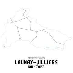 LAUNAY-VILLIERS Val-d'Oise. Minimalistic street map with black and white lines.