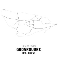 GROSROUVRE Val-d'Oise. Minimalistic street map with black and white lines.