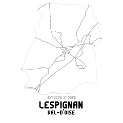 LESPIGNAN Val-d'Oise. Minimalistic street map with black and white lines.