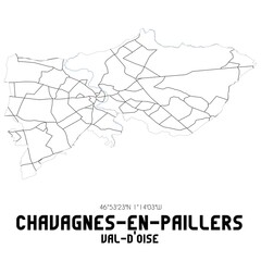 CHAVAGNES-EN-PAILLERS Val-d'Oise. Minimalistic street map with black and white lines.