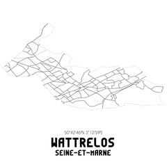 WATTRELOS Seine-et-Marne. Minimalistic street map with black and white lines.
