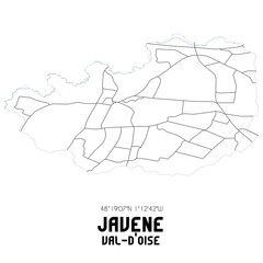 JAVENE Val-d'Oise. Minimalistic street map with black and white lines.