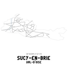 SUCY-EN-BRIE Val-d'Oise. Minimalistic street map with black and white lines.