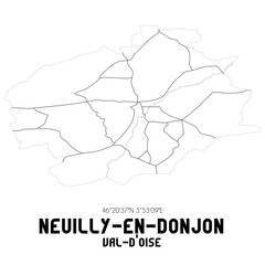 NEUILLY-EN-DONJON Val-d'Oise. Minimalistic street map with black and white lines.
