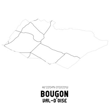 BOUGON Val-d'Oise. Minimalistic street map with black and white lines.