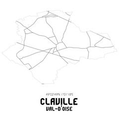 CLAVILLE Val-d'Oise. Minimalistic street map with black and white lines.