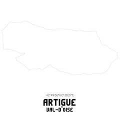 ARTIGUE Val-d'Oise. Minimalistic street map with black and white lines.