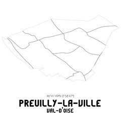 PREUILLY-LA-VILLE Val-d'Oise. Minimalistic street map with black and white lines.