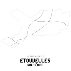 ETOUVELLES Val-d'Oise. Minimalistic street map with black and white lines.