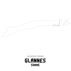 GLANNES Somme. Minimalistic street map with black and white lines.