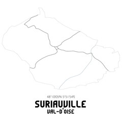 SURIAUVILLE Val-d'Oise. Minimalistic street map with black and white lines.