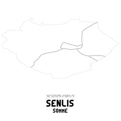SENLIS Somme. Minimalistic street map with black and white lines.