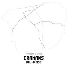 CRAMANS Val-d'Oise. Minimalistic street map with black and white lines.