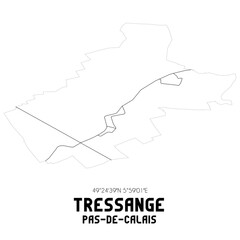 TRESSANGE Pas-de-Calais. Minimalistic street map with black and white lines.