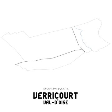 VERRICOURT Val-d'Oise. Minimalistic street map with black and white lines.