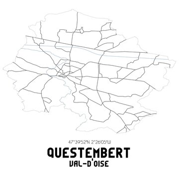 QUESTEMBERT Val-d'Oise. Minimalistic street map with black and white lines.