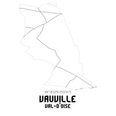 VAUVILLE Val-d'Oise. Minimalistic street map with black and white lines.