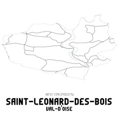 SAINT-LEONARD-DES-BOIS Val-d'Oise. Minimalistic street map with black and white lines.