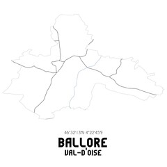 BALLORE Val-d'Oise. Minimalistic street map with black and white lines.