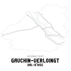 GAUCHIN-VERLOINGT Val-d'Oise. Minimalistic street map with black and white lines.
