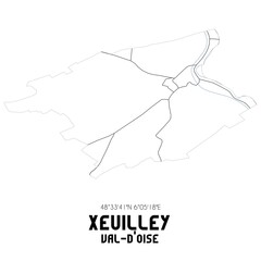 XEUILLEY Val-d'Oise. Minimalistic street map with black and white lines.