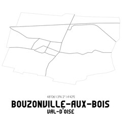 BOUZONVILLE-AUX-BOIS Val-d'Oise. Minimalistic street map with black and white lines.