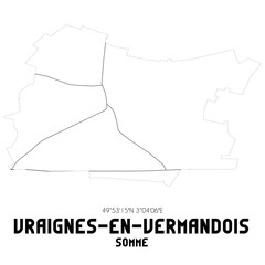 VRAIGNES-EN-VERMANDOIS Somme. Minimalistic street map with black and white lines.