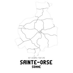 SAINTE-ORSE Somme. Minimalistic street map with black and white lines.