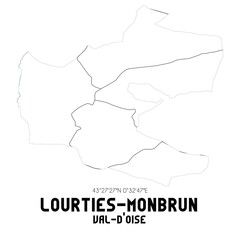 LOURTIES-MONBRUN Val-d'Oise. Minimalistic street map with black and white lines.