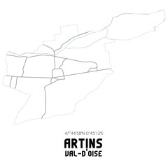 ARTINS Val-d'Oise. Minimalistic street map with black and white lines.