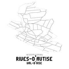 RIVES-D'AUTISE Val-d'Oise. Minimalistic street map with black and white lines.
