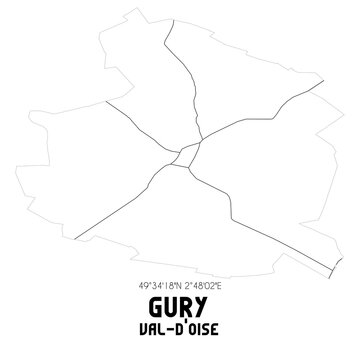 GURY Val-d'Oise. Minimalistic street map with black and white lines.
