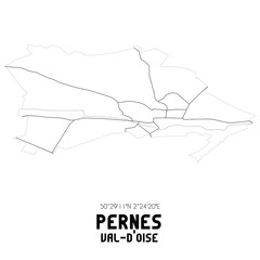 PERNES Val-d'Oise. Minimalistic street map with black and white lines.
