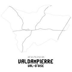 VALDAMPIERRE Val-d'Oise. Minimalistic street map with black and white lines.