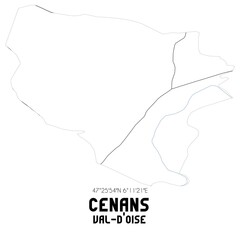 CENANS Val-d'Oise. Minimalistic street map with black and white lines.