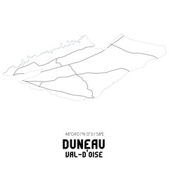 DUNEAU Val-d'Oise. Minimalistic street map with black and white lines.