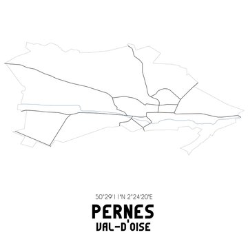 PERNES Val-d'Oise. Minimalistic street map with black and white lines.