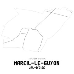MAREIL-LE-GUYON Val-d'Oise. Minimalistic street map with black and white lines.