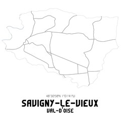 SAVIGNY-LE-VIEUX Val-d'Oise. Minimalistic street map with black and white lines.