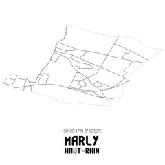 MARLY Haut-Rhin. Minimalistic street map with black and white lines.