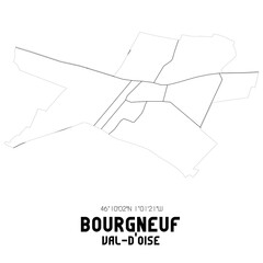 BOURGNEUF Val-d'Oise. Minimalistic street map with black and white lines.