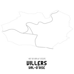 VILLERS Val-d'Oise. Minimalistic street map with black and white lines.
