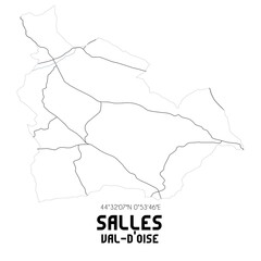 SALLES Val-d'Oise. Minimalistic street map with black and white lines.