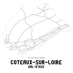 COTEAUX-SUR-LOIRE Val-d'Oise. Minimalistic street map with black and white lines.
