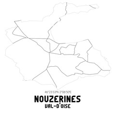 NOUZERINES Val-d'Oise. Minimalistic street map with black and white lines.