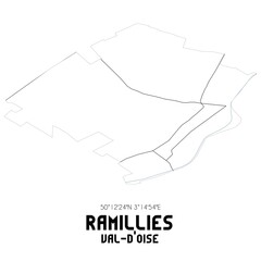 RAMILLIES Val-d'Oise. Minimalistic street map with black and white lines.