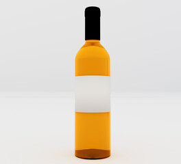 Front view of wine bottle isolated on white background, mockup. 3d rendering.
