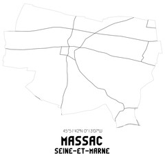 MASSAC Seine-et-Marne. Minimalistic street map with black and white lines.