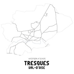 TRESQUES Val-d'Oise. Minimalistic street map with black and white lines.