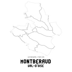 MONTBERAUD Val-d'Oise. Minimalistic street map with black and white lines.